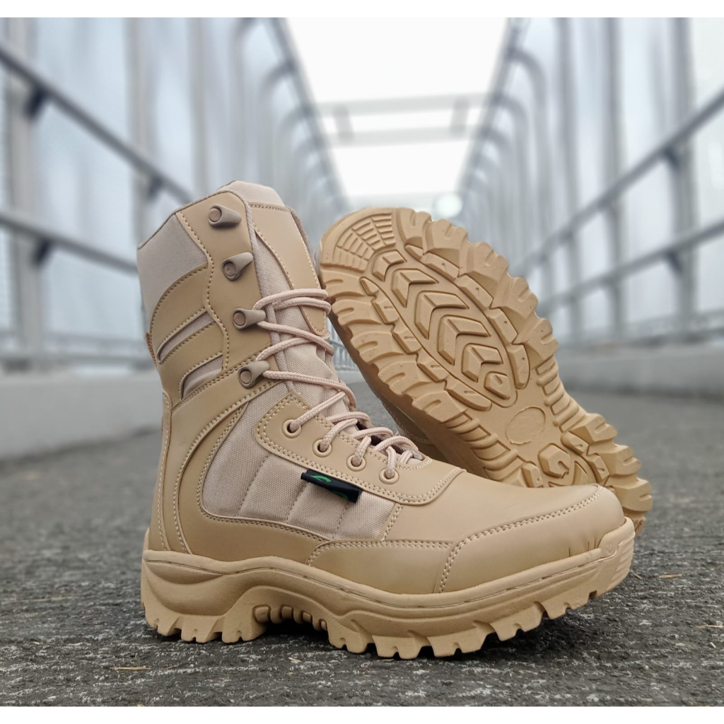 Sepatu Pdl Predator Tactical Cream Tni Polri Pol PP Ujung Besi