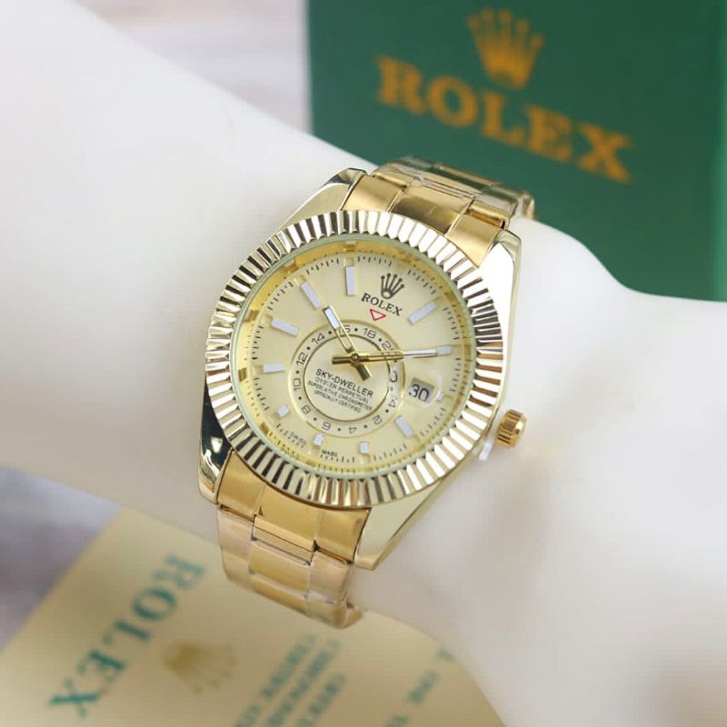 promo paket box exclusive jam tangan fashion pria rolex lingkar bawah ring gerigi VN-6011SAX tali ra