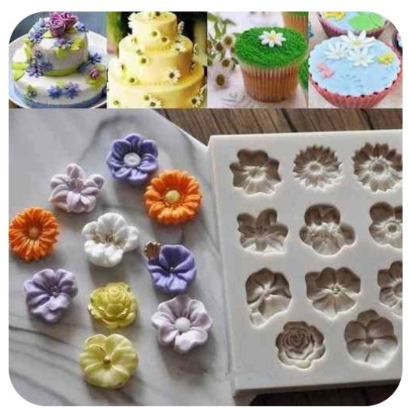 cetakan fondant bunga campur | flower bunga cake fondant