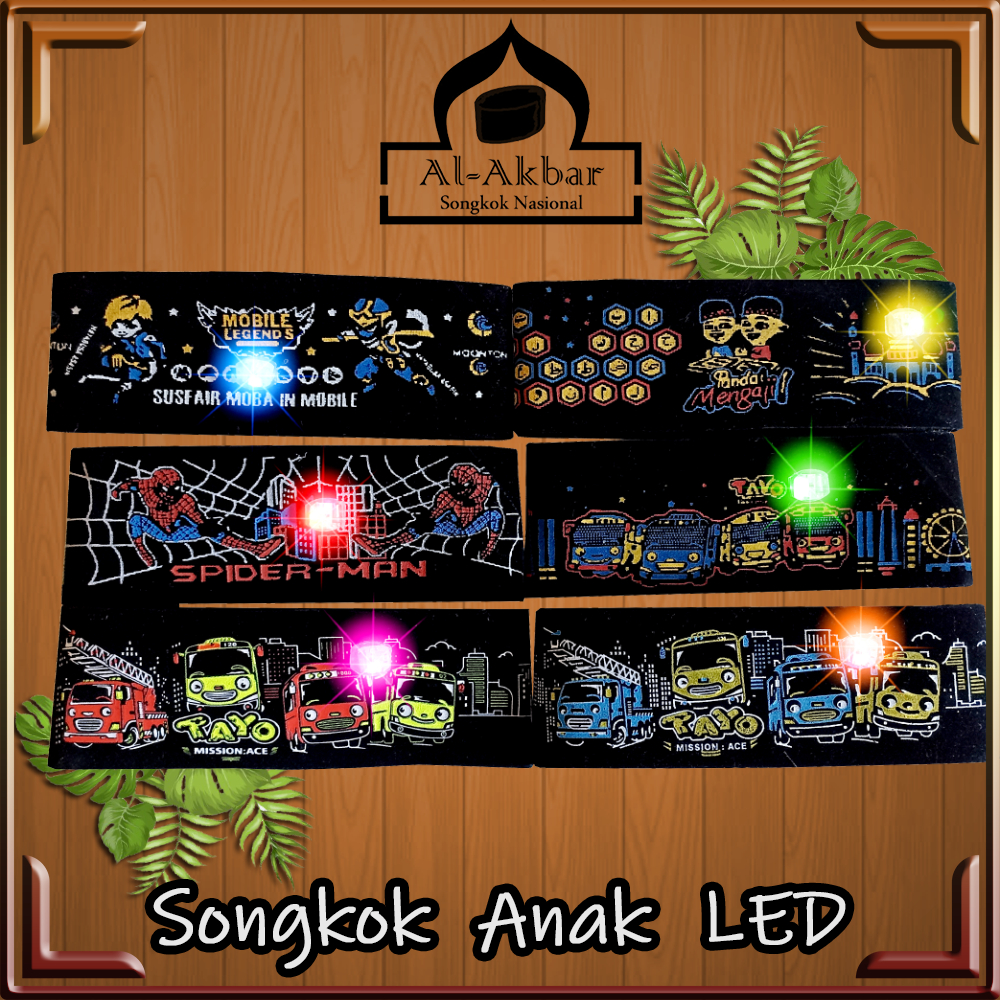 Songkok Lampu LED / Songkok Anak / Songkok Tayo / Songkok Upin Ipin / Songkok mobile Legend a