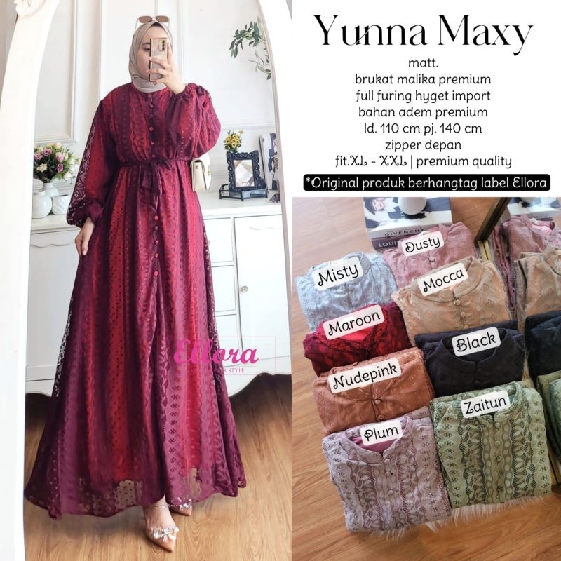 GAMIS YUNNA MAXY BY ELLORA LD 110 BAHAN BRUKAT MALIKA PREMIUM