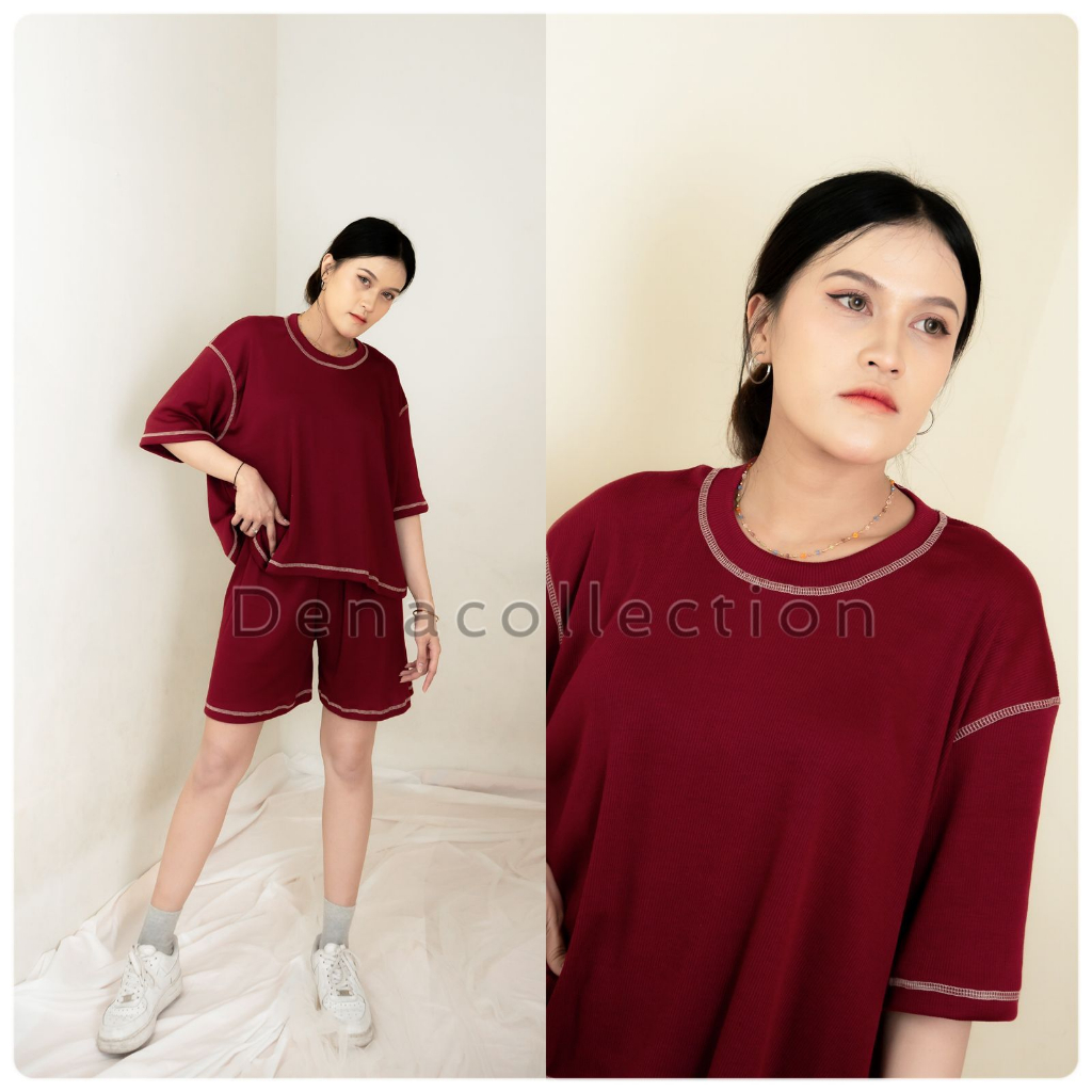 Akami set knit rib premium setelan celana pendek