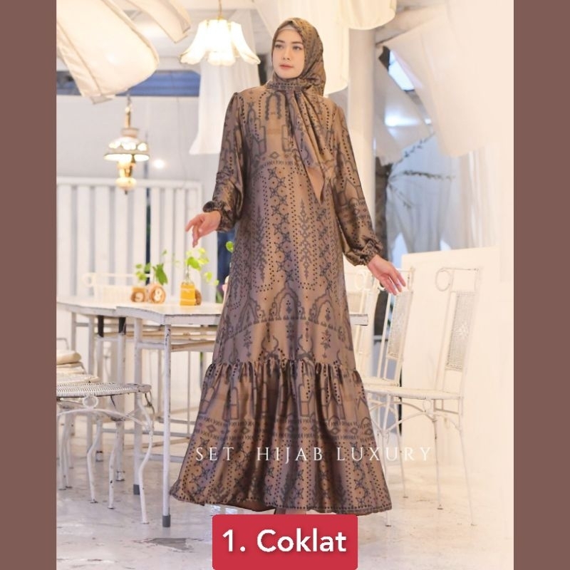 Vanilla set Gamis kerudung  by MJ MODE