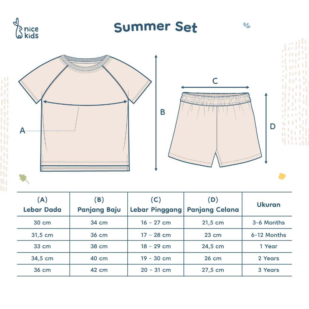 Nice Kids - Summer Set Baju Atasan Celana Bawahan (Usia 3 Bulan - 3 Tahun)