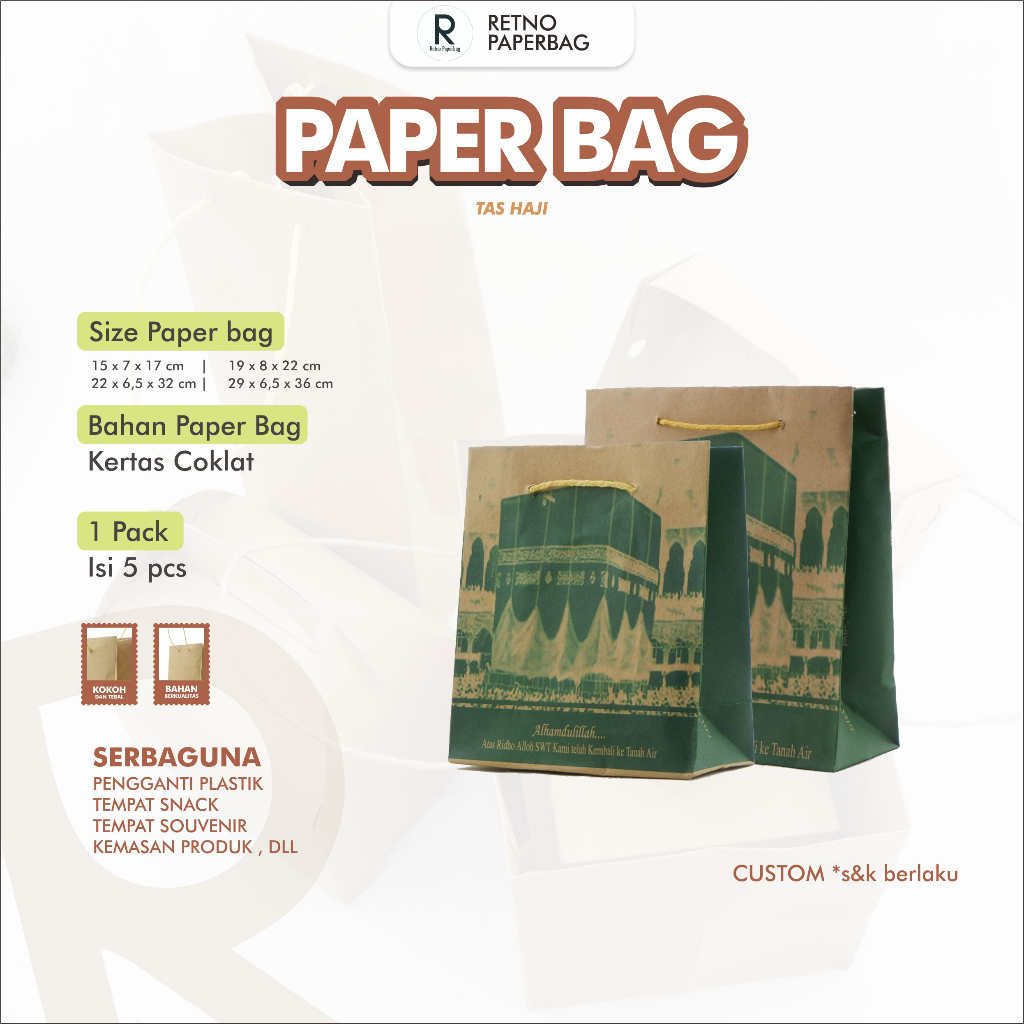 

Paper Bag Haji dan Umroh Aneka Ukuran Serbaguna Tas Souvenir-Retno Paperbag