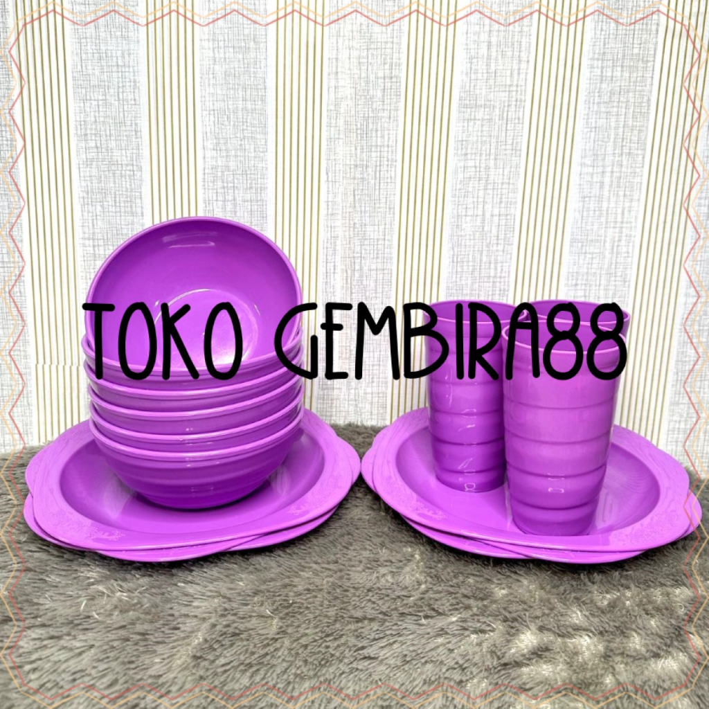 SET PIRING MANGKOK DAN GELAS ULIR 600ML / SET PERALATAN MAKAN / PIRING MANGKOK GELAS COD