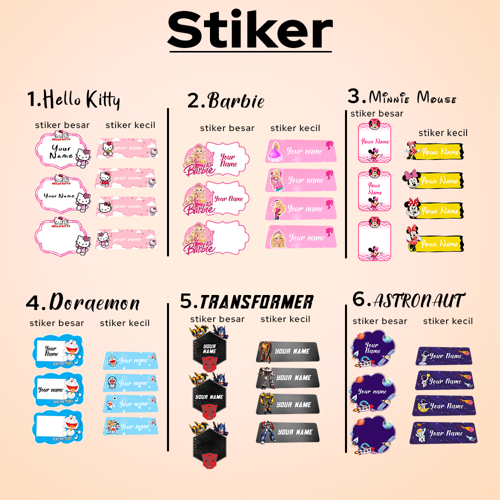 STIKER NAMA ANAK KARAKTER LAKI - LAKI DAN PEREMPUAN