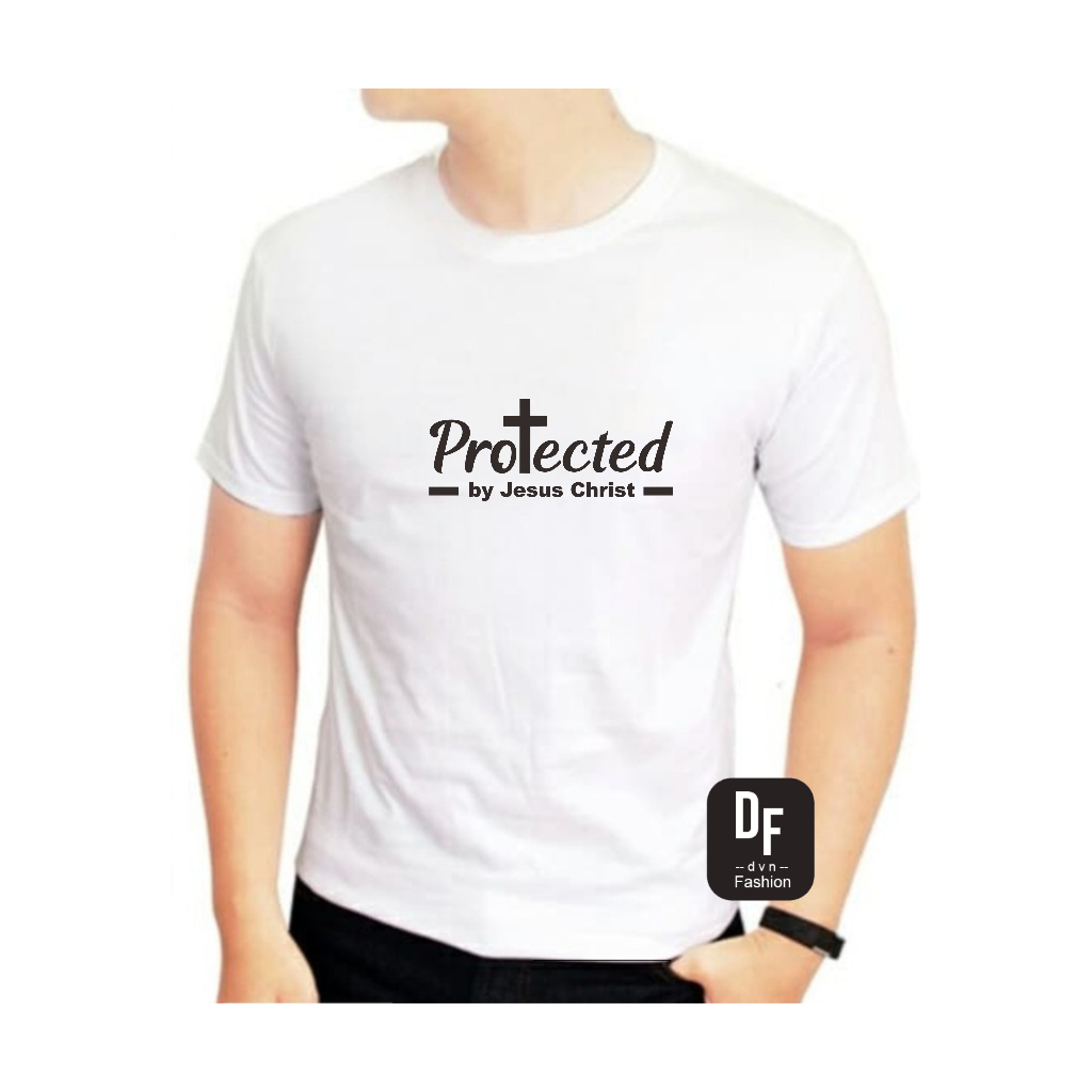 Kaos Distro Pria Wanita PROTECTED BY JESUS CHRIST Desain Keren dan Original S M L XL XXL Sablon Cowo