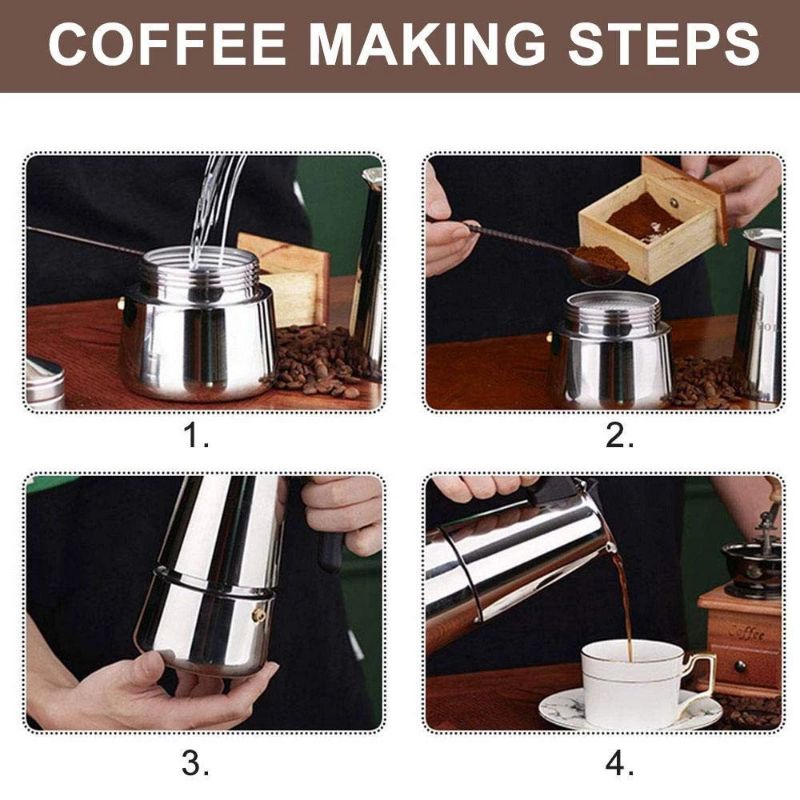 Teko Pembuat Kopi / Moka Pot Expesso Coffee Maker  4 Cups Stainless Steel