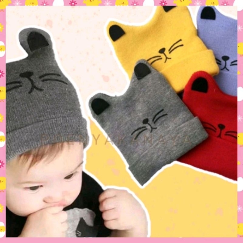 Topi Kupluk Rajut Bayi Kumis Kucing