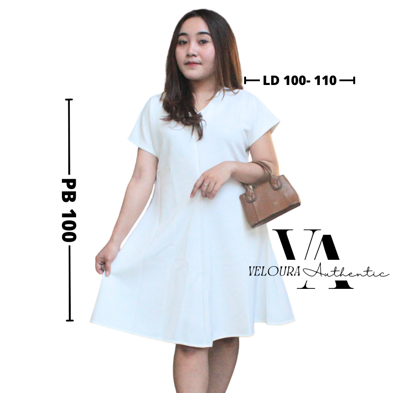 Dress Wanita Pesta Veloura Model Midi Korea Terbaru - Polos elegan Putih