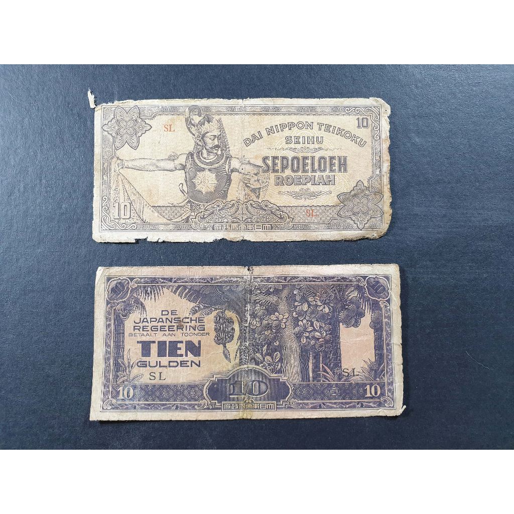 Uang Kuno Indonesia 10 Gulden dan 10 Roepiah Pendudukan Jepang Set (1)