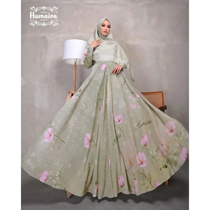 LATEEVA AZELLEA  SERIES By Humaira  Gamis Syar'i Branded  Set Scraf Ceruty Jersey Printing Premium R