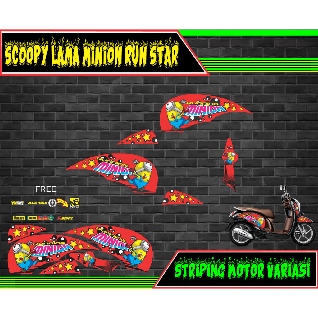 striping stiker motor scoopy lama minion run