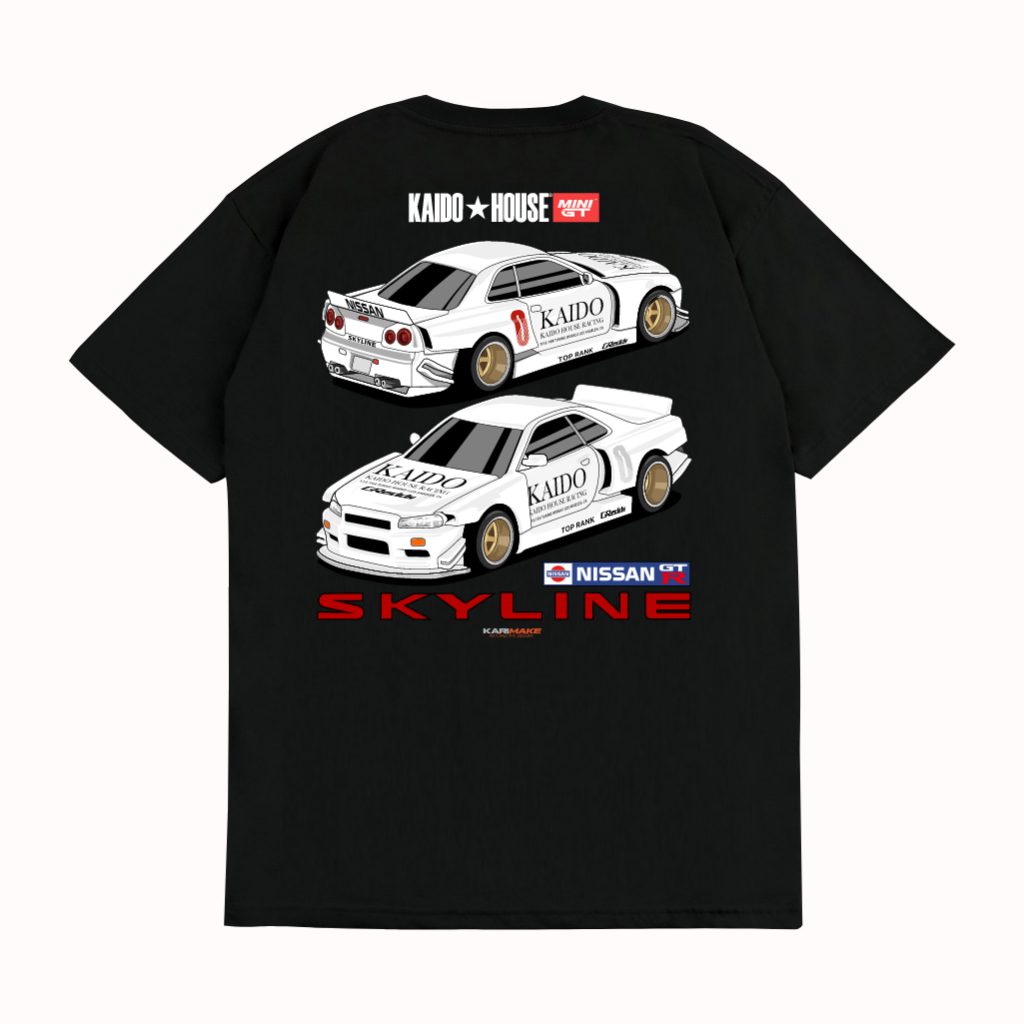 KARIMAKE Kaos Baju T Shirt Distro Unisex Gambar Mobil JDM KAIDO HOUSE NISSAN SKYLINE R34