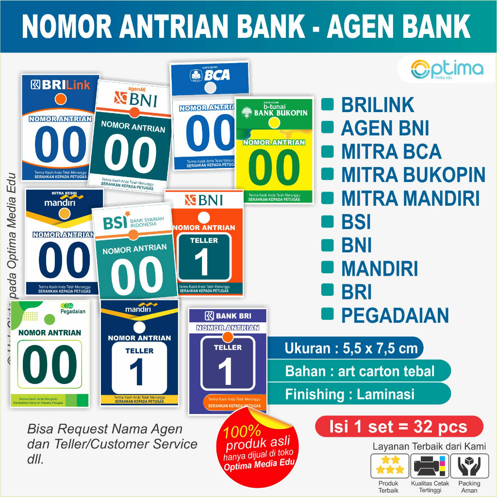 

Kartu Nomor Antri / Antrian Agen Bank / Bank / Pegadaian / Teller / Customer Service