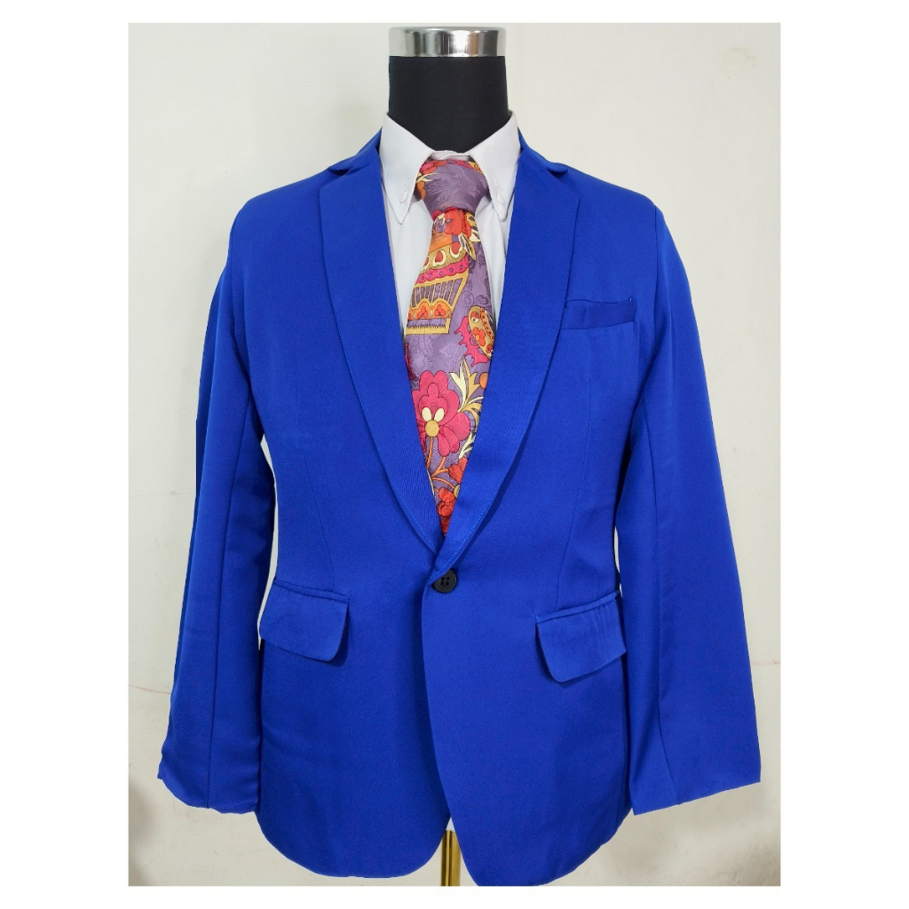 JAS/BLAZER BIRU ELEKTRIK: PUSAT, JAS PRIA SLIM FIT BIRU ELEKTRIK POLOS KEREN KANCING 1 FORMAL CASUAL