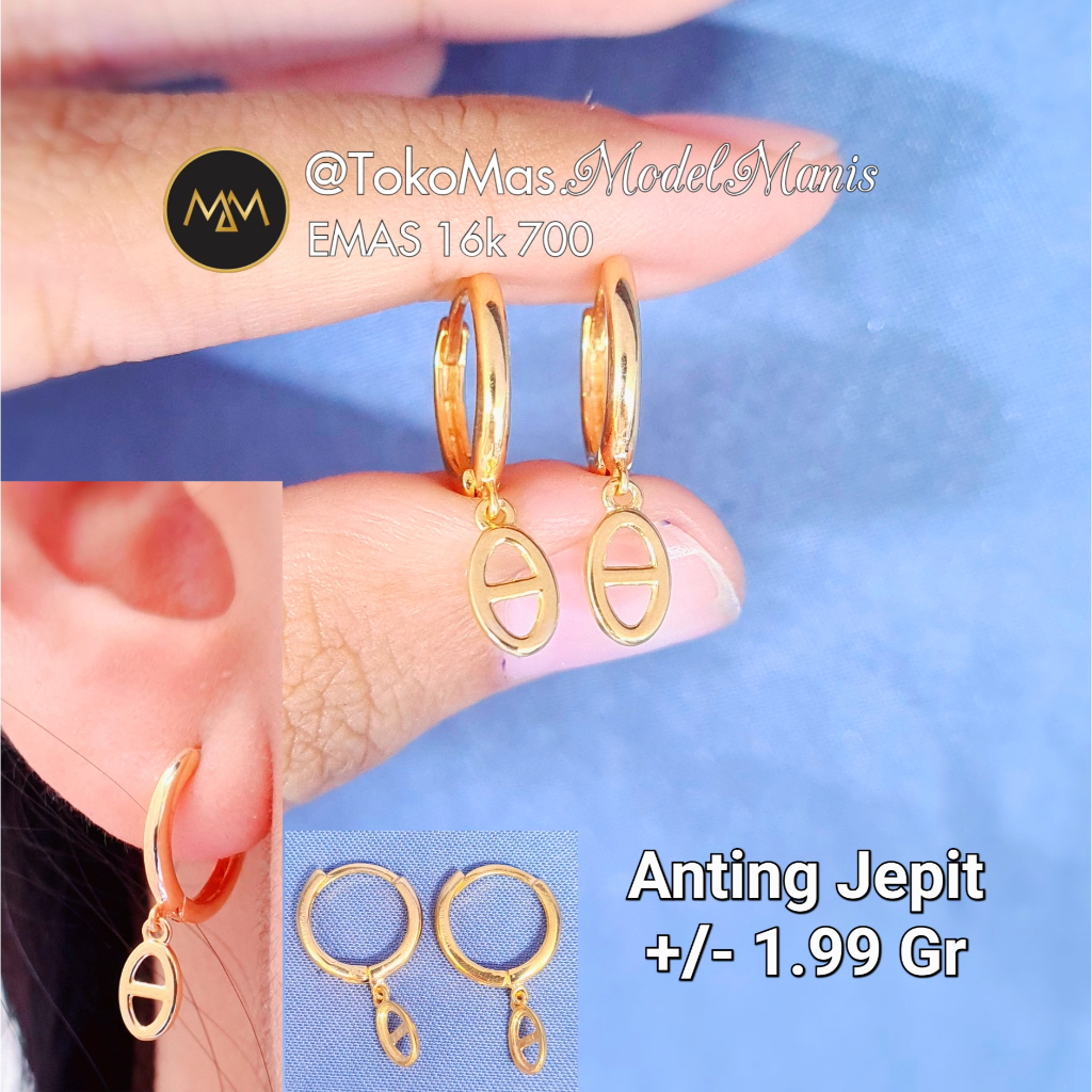 Anting Jepit Bulat Herme Emas Kuning 700 kadar 16k