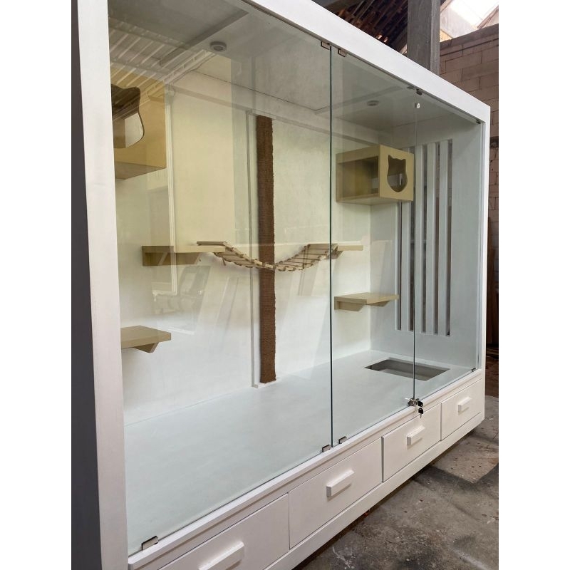 Kandang kucing bahan kayu jumbo super besar full kaca akrilic bisa custom cat room