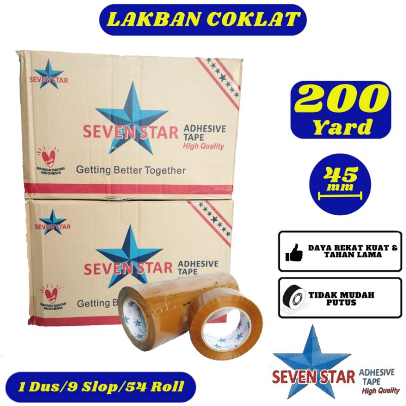 

Lakban Coklat Seven Star 45mm x 200yard Karton - Daya Rekat Kuat,Tidak Mudah Putus
