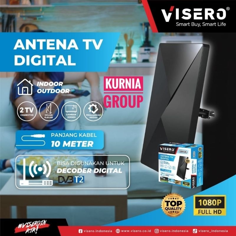 Visero Antena Digital HDTV Plus Kabel 10 Meter Antenna UHF Outdor Indor Anten Dengan Booster Signal 