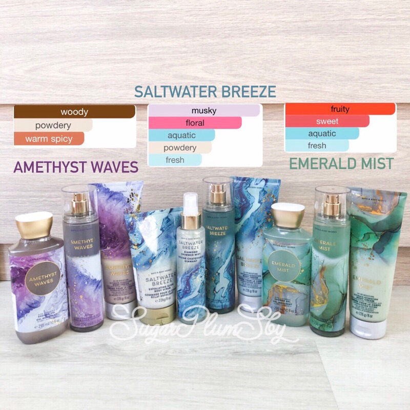Original BPOM Saltwater Breeze, Emerald Mist, Amethyst waves Bath & Body Works Body Care: Body Mist,