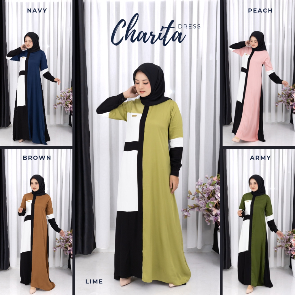 CHARITA DRESS / GAMIS WANITA / GAMIS TERBARU bahan rayon twill uniqlo termurah