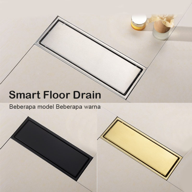 Smart Floor Drain Stainless 304 30 Cm 40 Cm 60 Cm Samping saringan Got Tile insert anti banjir dan serangga GOLD BLACK