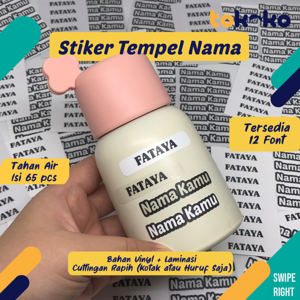 

Stiker Buku Nama Tempel isi 65 pcs Label Nama Anak Waterproof Tahan Air Stiker Pensil Warna Label Pensil Label Botol