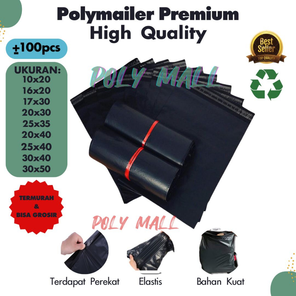 

Plastik POLYMAILER Packingan Online Shop high quality Amplop Plastik POLYMAILER Olshop isi 100(PACK) Lembar Hitam Ukuran 10x20 17x30