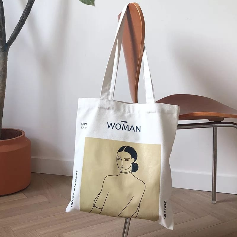 Arkhan_Bag - Tas Tote Bag Wanita Non Resleting Terbaru 2021 Aesthetic Kekinian Motif Carakter WOMAN Korea Style Multifungsi Termurah