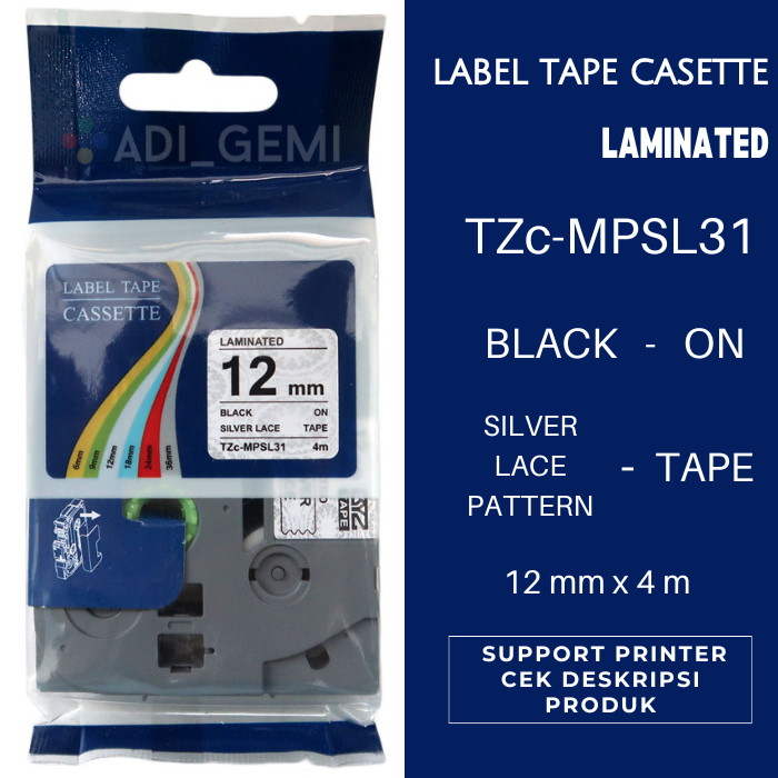 

Compatible Label Tape Brother TZc-MPSL31 Black On Silver Lace Pattern 12mm
