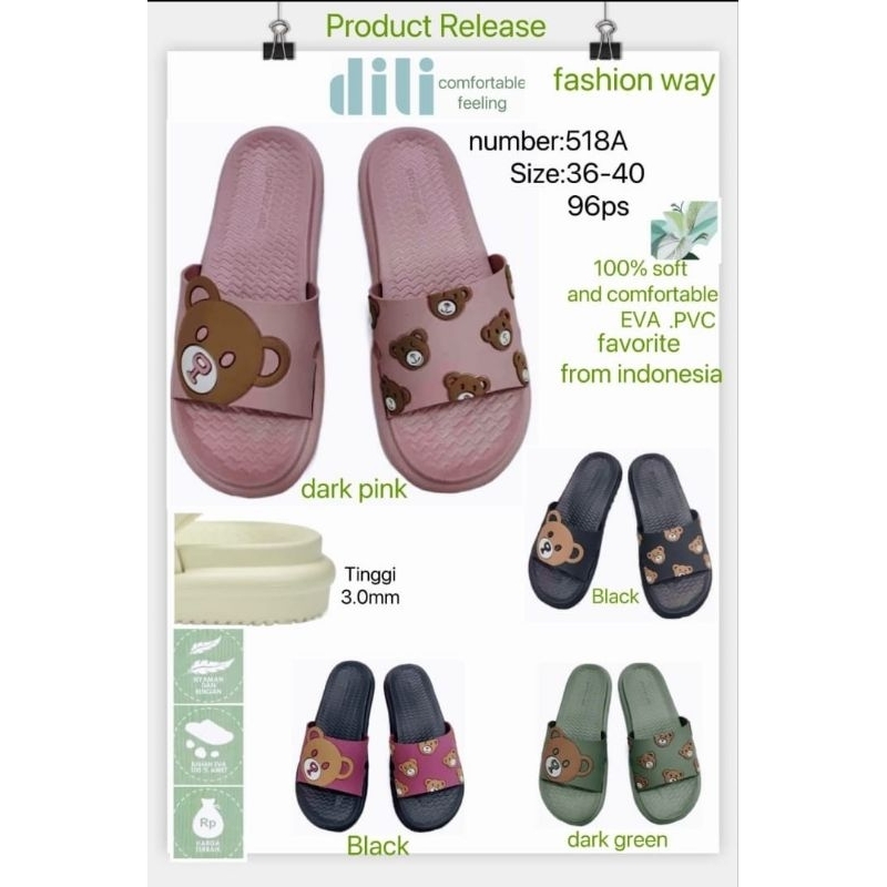 Sandal Selop Wanita Karakter Baby Bear Golfer Dili 518 Size 36-40