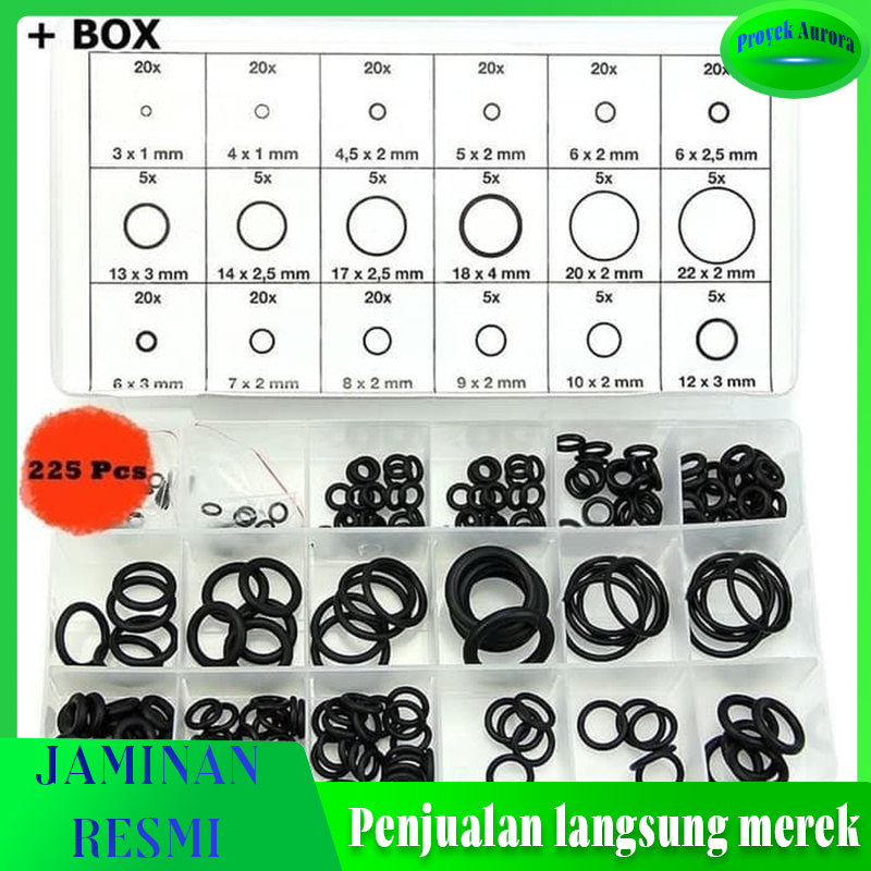ORING SET ORING SEAL KARET BOX SET PCP ANTI PANAS 225 PCS KARET RUBBER O RING SEAL TIGHTENING 225 PC