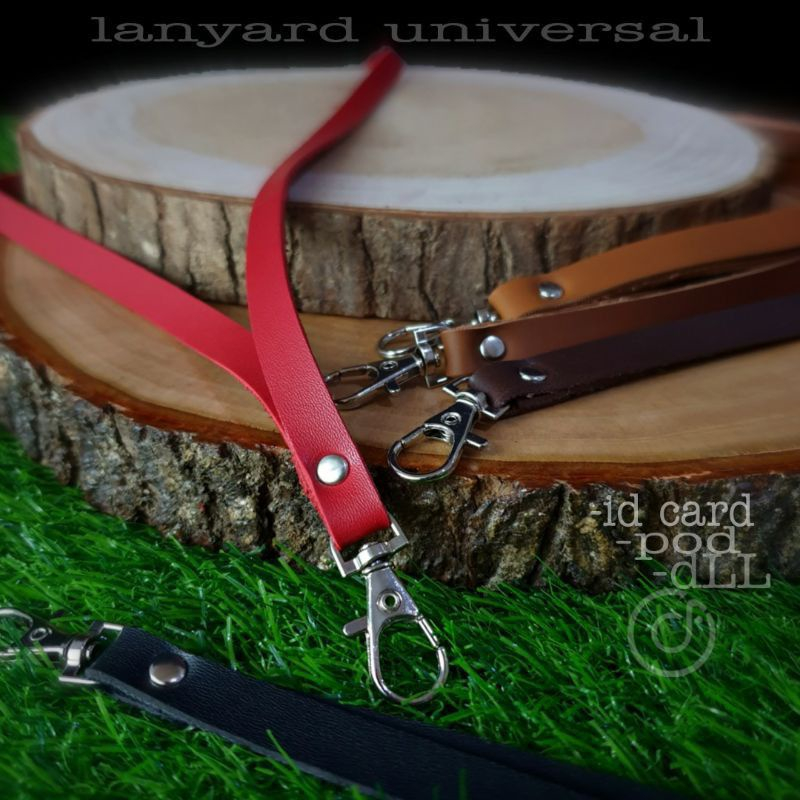 

Tali Gantung ID Card Bahan Kulit Nylon Name Tag Lanyard Model Pengait Besi dan Plastik Polos
