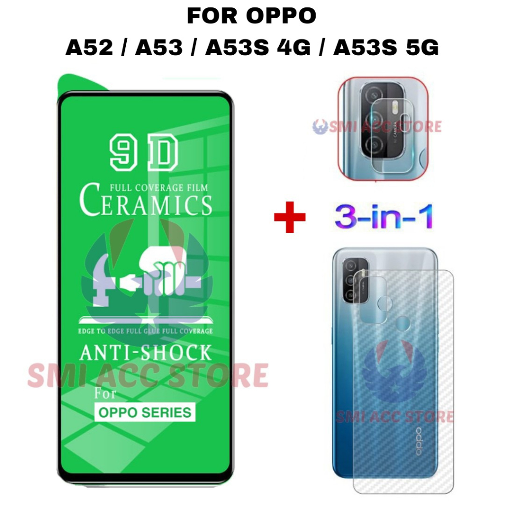 PAKET TG OPPO A53 / A53S / A52 Tempered Glass Ceramic Clear HD Nano Shield Anti Gores Pelindung Laya