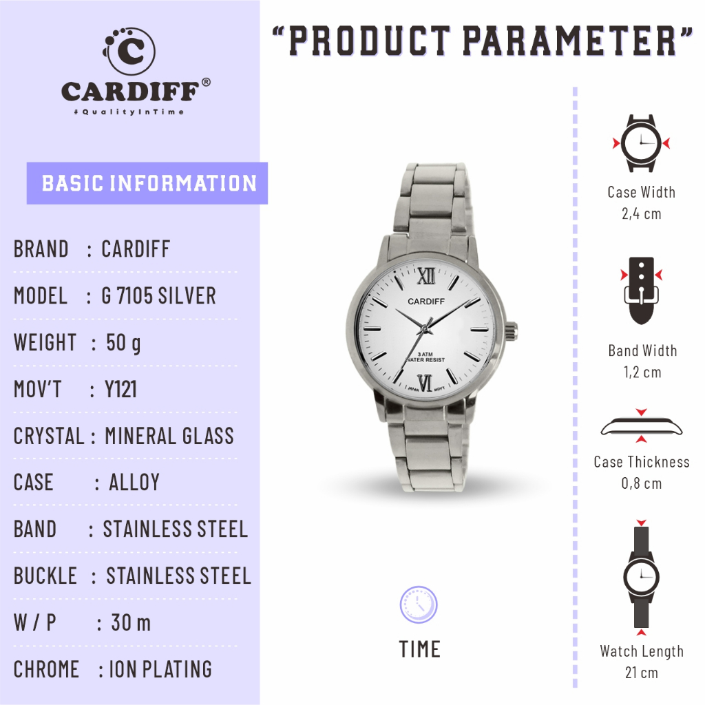 CARDIFF Analog G 7105 Series Jam Tangan Rantai Wanita Water Resist