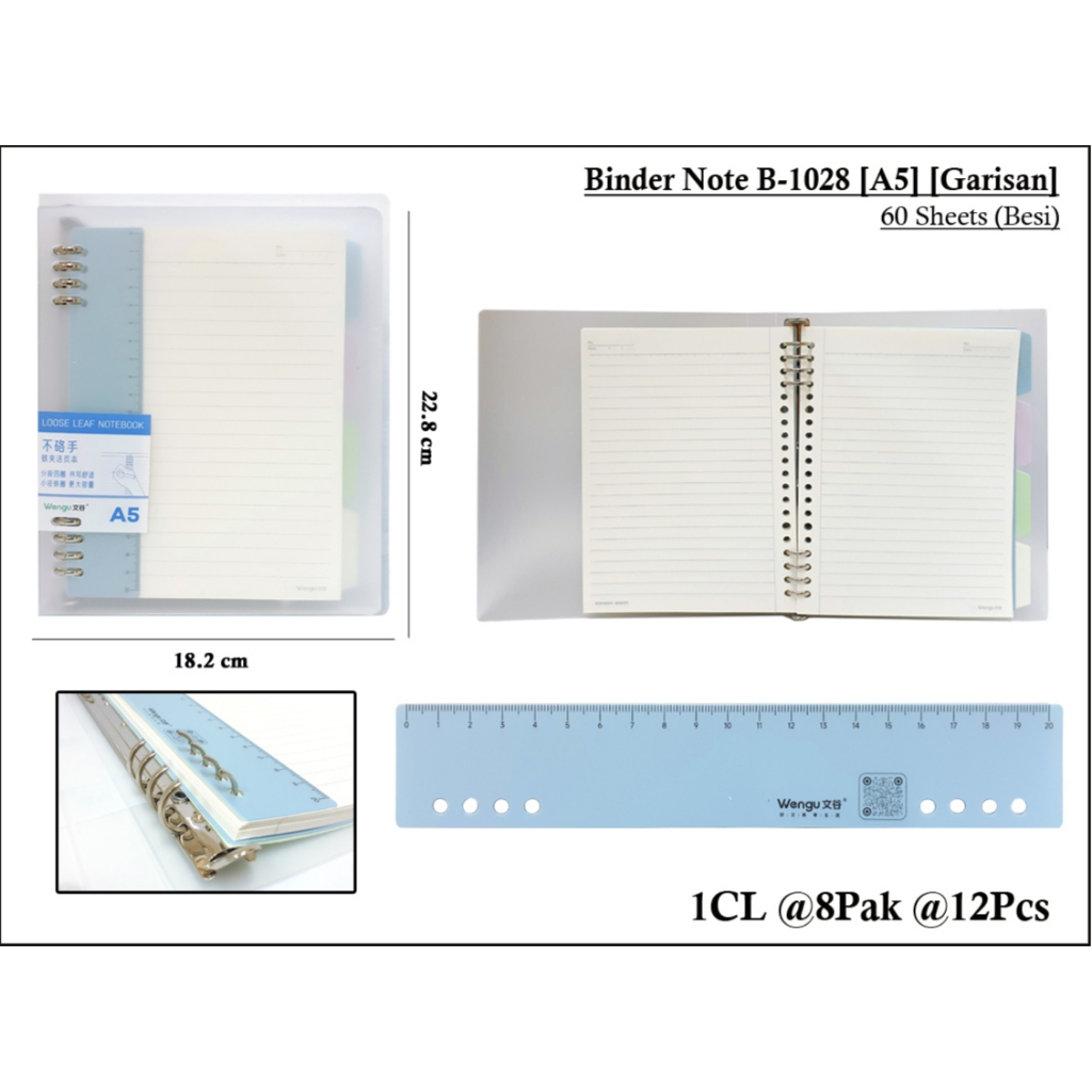 

map binder looseleaf B5 / A5 ring 8 besi kode B1028 ada penggaris wengu