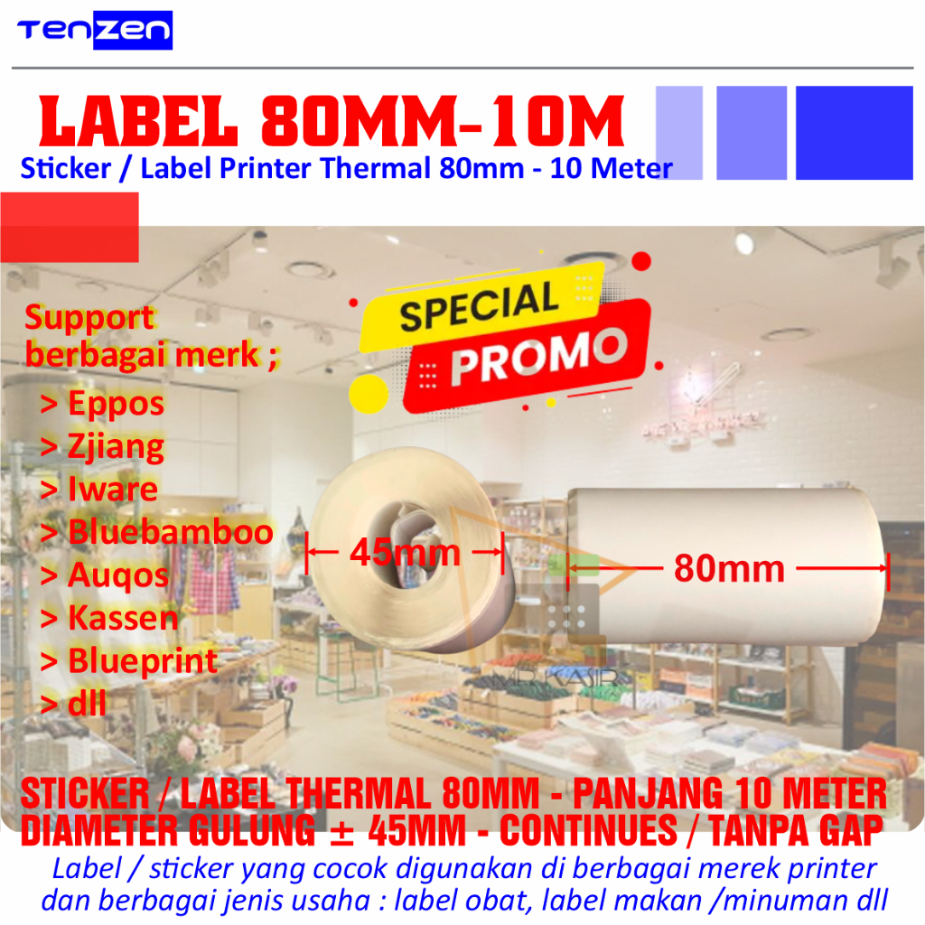 

Sticker Label Thermal 80mm x 45mm 10 meter Continues / Tanpa Gap , HARGA TERSEBUT UNTUK PEMBELIAN 5 ROLL