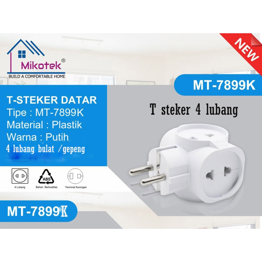 Mikotek MT-7899K Steker datar T-Multi 4 Cabang / T Multi stopkontak