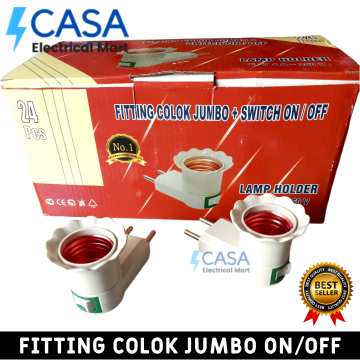Fitting Colok Jumbo Lampu Holder Switch On Off Putih/Orens Dexicon