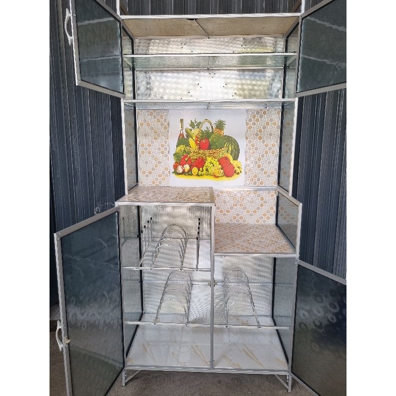 (KHUSUS BOGOR) RAK PIRING / LEMARI PIRING KACA KERAMIK 2 PINTU MC BELAKANG PLAT