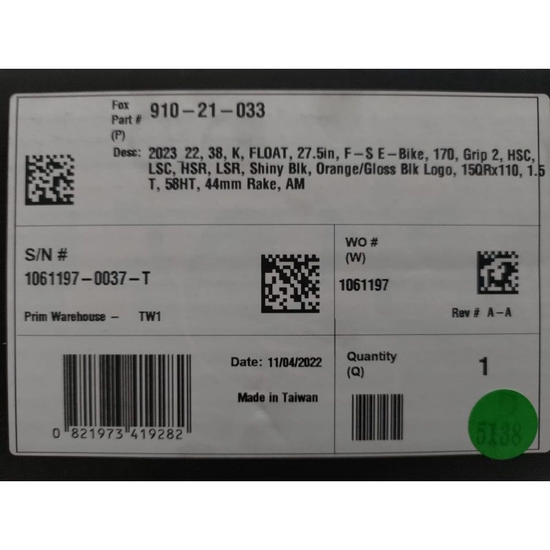 Fork fox 38 size 27.5 travel 170