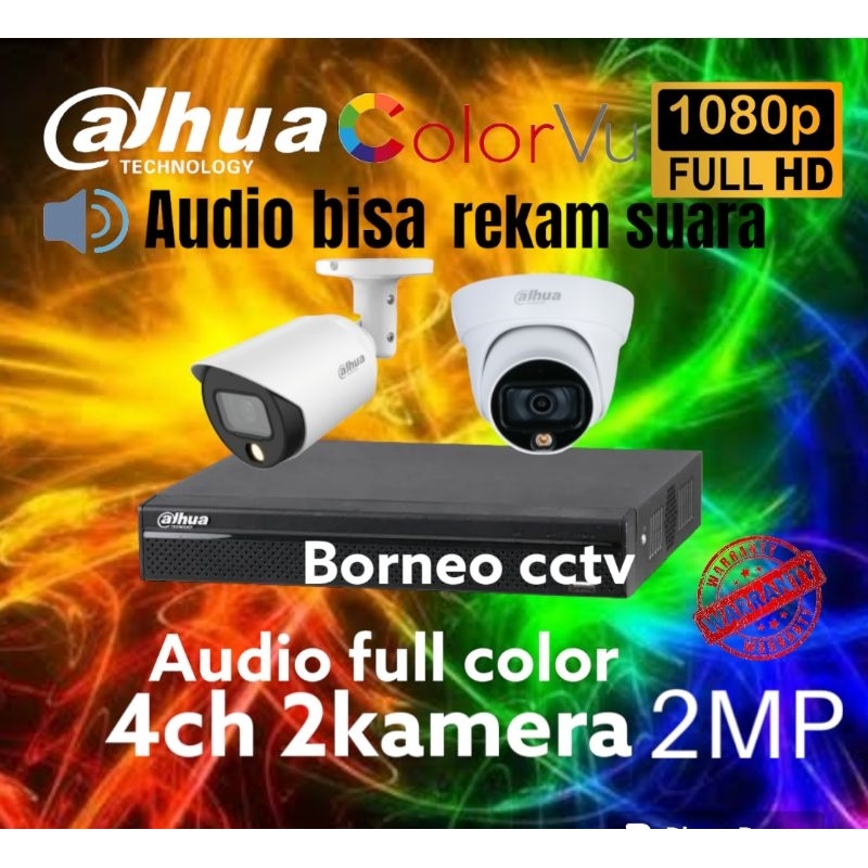 PAKET CCTV DAHUA 2MP 4 CHANNEL 2 KAMERA COLORVU+AUDIO FULL COLOR
