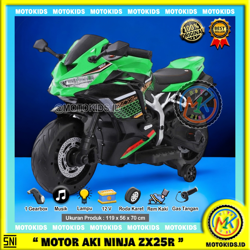 Mainan Anak Motor Aki Anak NINJA ZX25R Motor GP Hand Accelerator BAN KARET MOTOKIDS gas tangan CBR