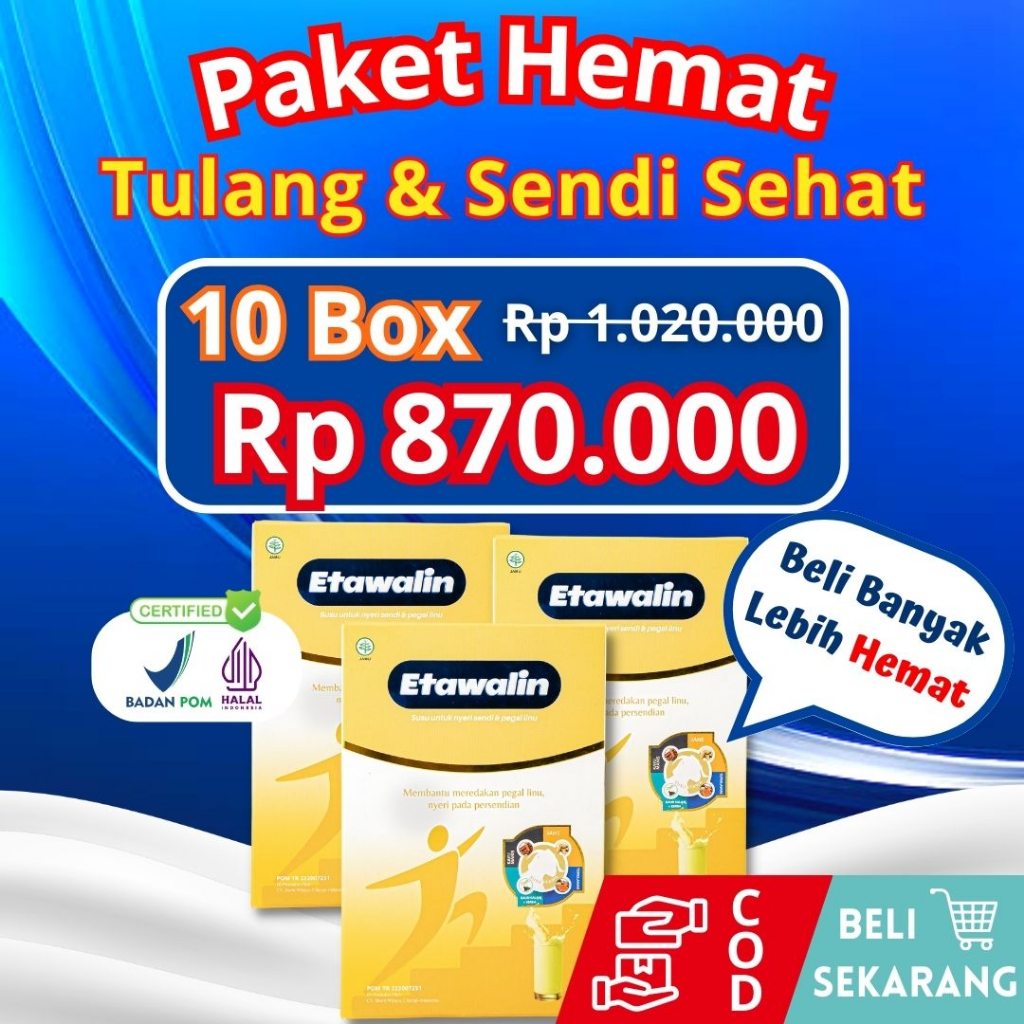 

Etawalin Paket 10 Box Susu Kambing Etawa Premium Mengobati Nyeri Sendi dan Asam Urat Ori 200 Gram