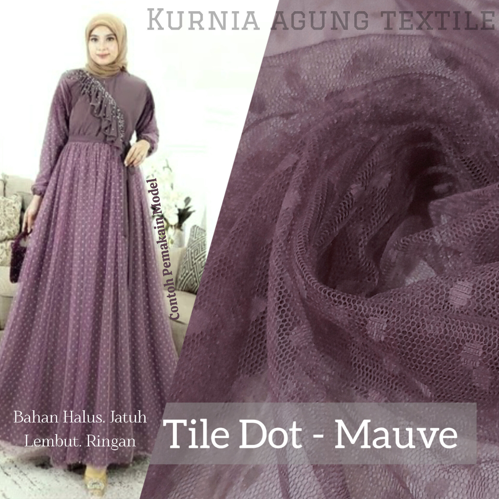 Kain Tile Polkadot/Soft Tulle/Tile Bintik warna MAUVE Premium Bahan Outer Gamis Kebaya Termurah