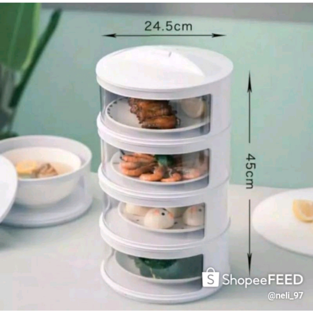 Tudung Saji Calista Susun 4 putih/Rak Tempat Menyimpan Makanan/Food cover multilayer/penutup makanan