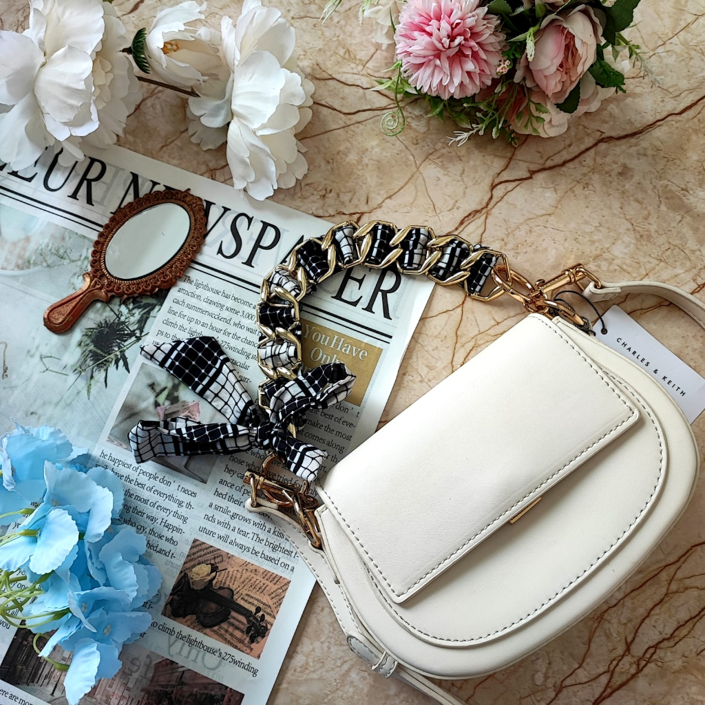 TAS CK C*K SHOULDER BAG SATIN SCARF LEATHER BAG