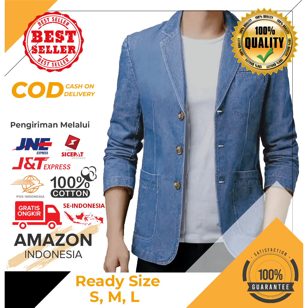 BLAZZER BLAZER JAS PRIA WARNA SOFT BLUE BIRU MUDA MODEL JEANS BAHAN JEANS DENIM PREMIUM IMPORT